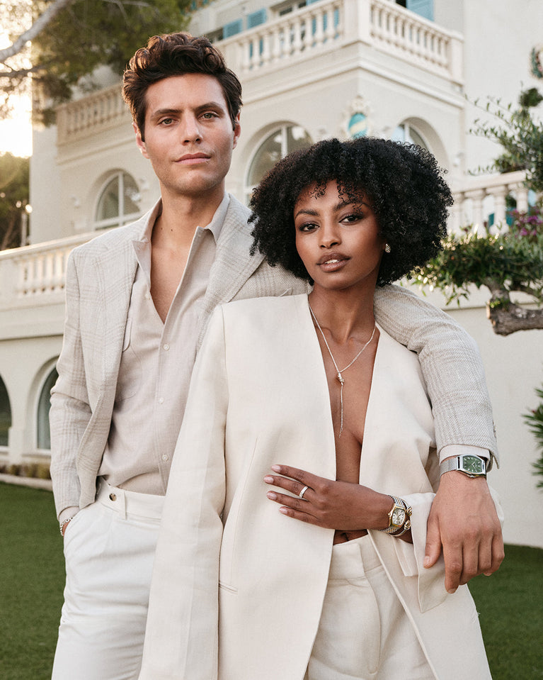 A square womens watch in 22k two-toned silver and gold plated 316L stainless steel from Waldor & Co. with domed mineral glass dial. Seiko movement. The model is Constant 36 Menaggio.